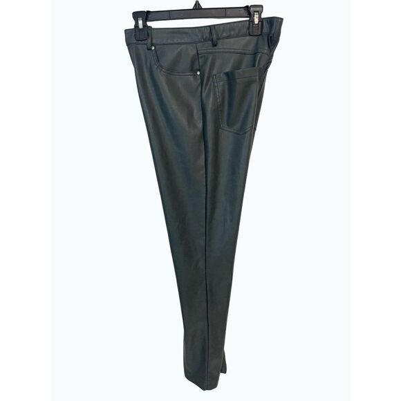 7 For All Mankind Faux Leather Easy Slim Straight Pants Green Medium Fits Small - Picture 2 of 6